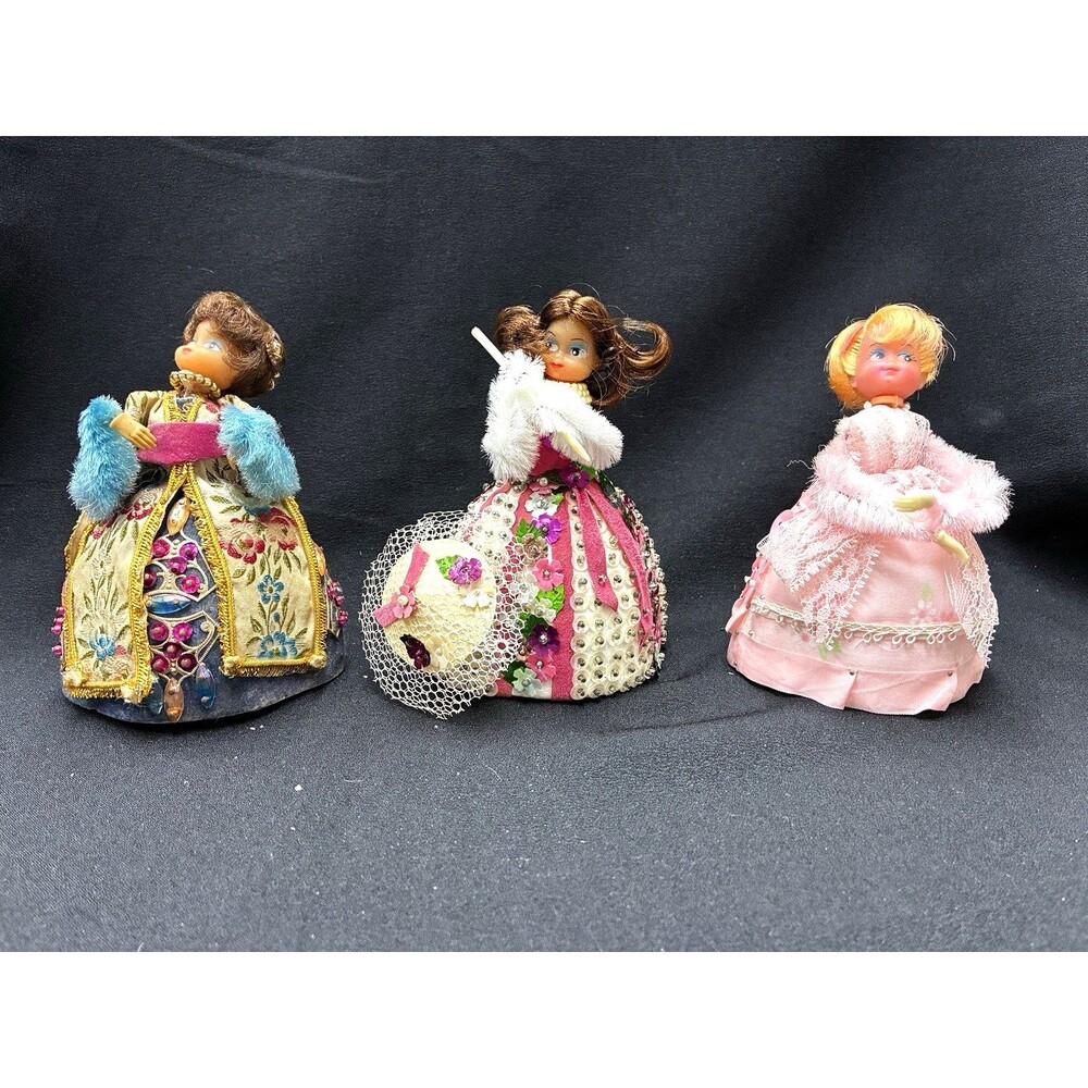1970s Lil Missy Beaded Doll Lot/3 Handmade Completed Walco Sequin Pin Craft Art